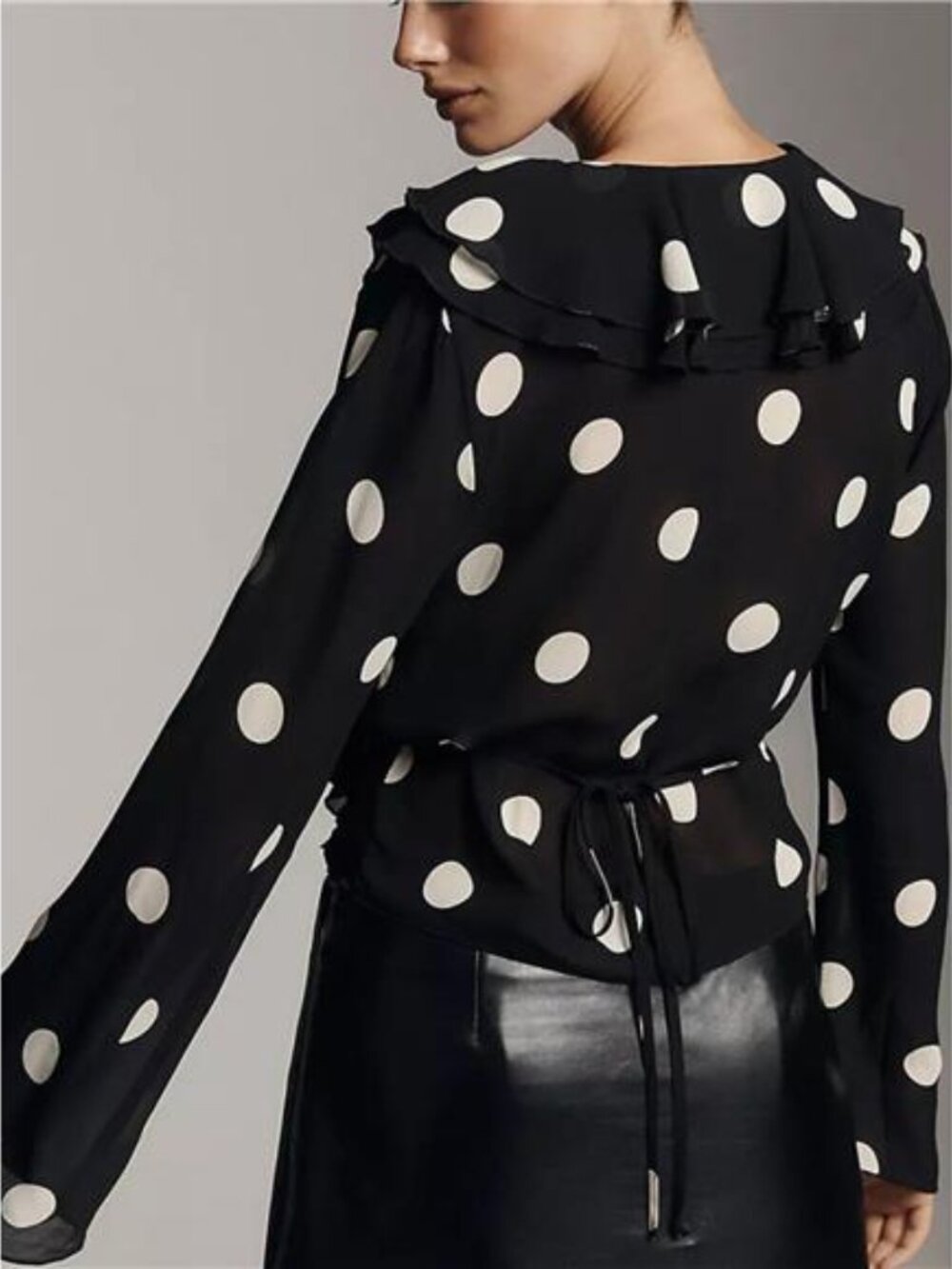 Polka Dot Ruffle V-Neck Blouse - Picture 3 of 4